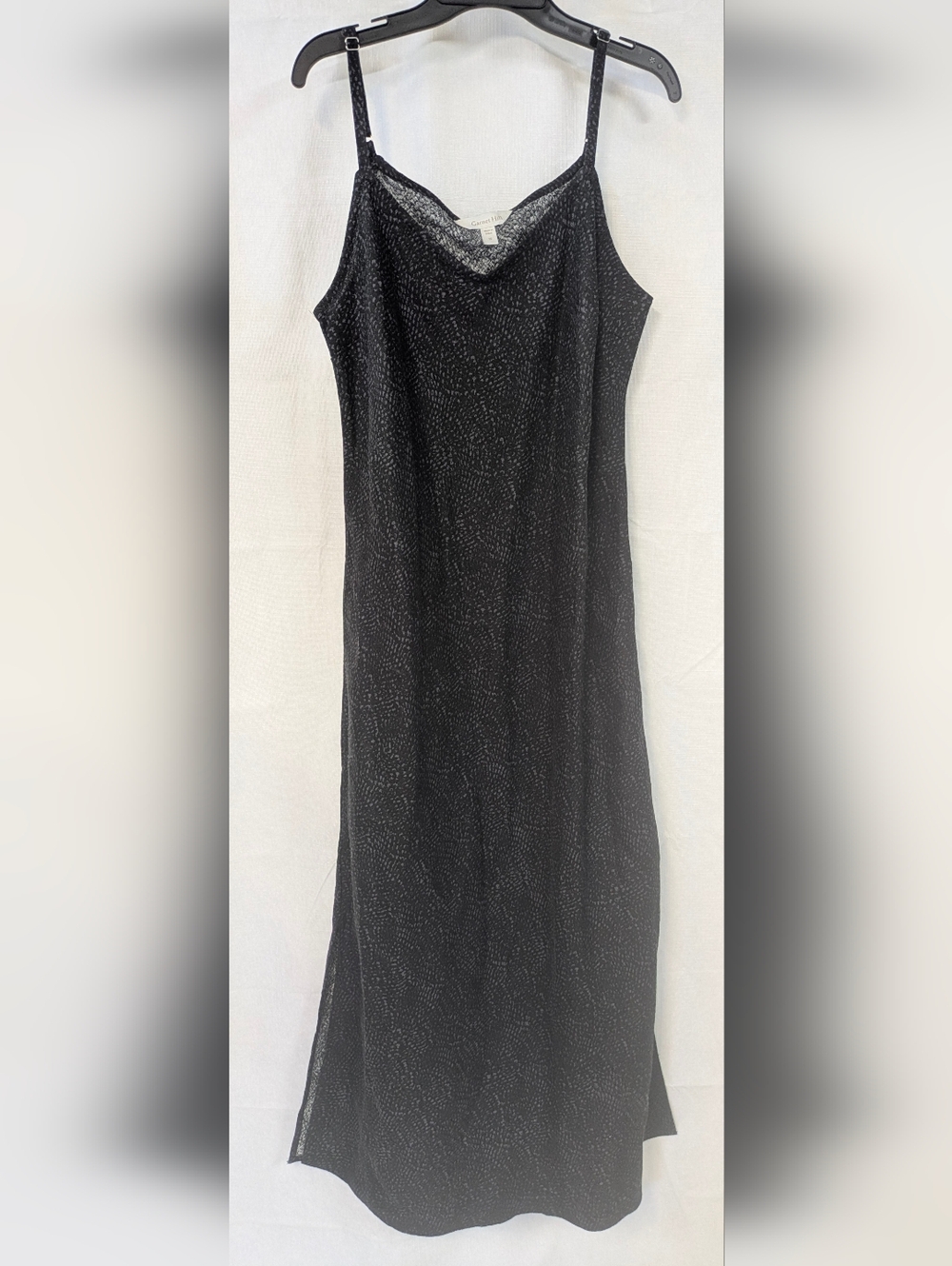 Garnet Hill Black Gray Slip Midi Dress